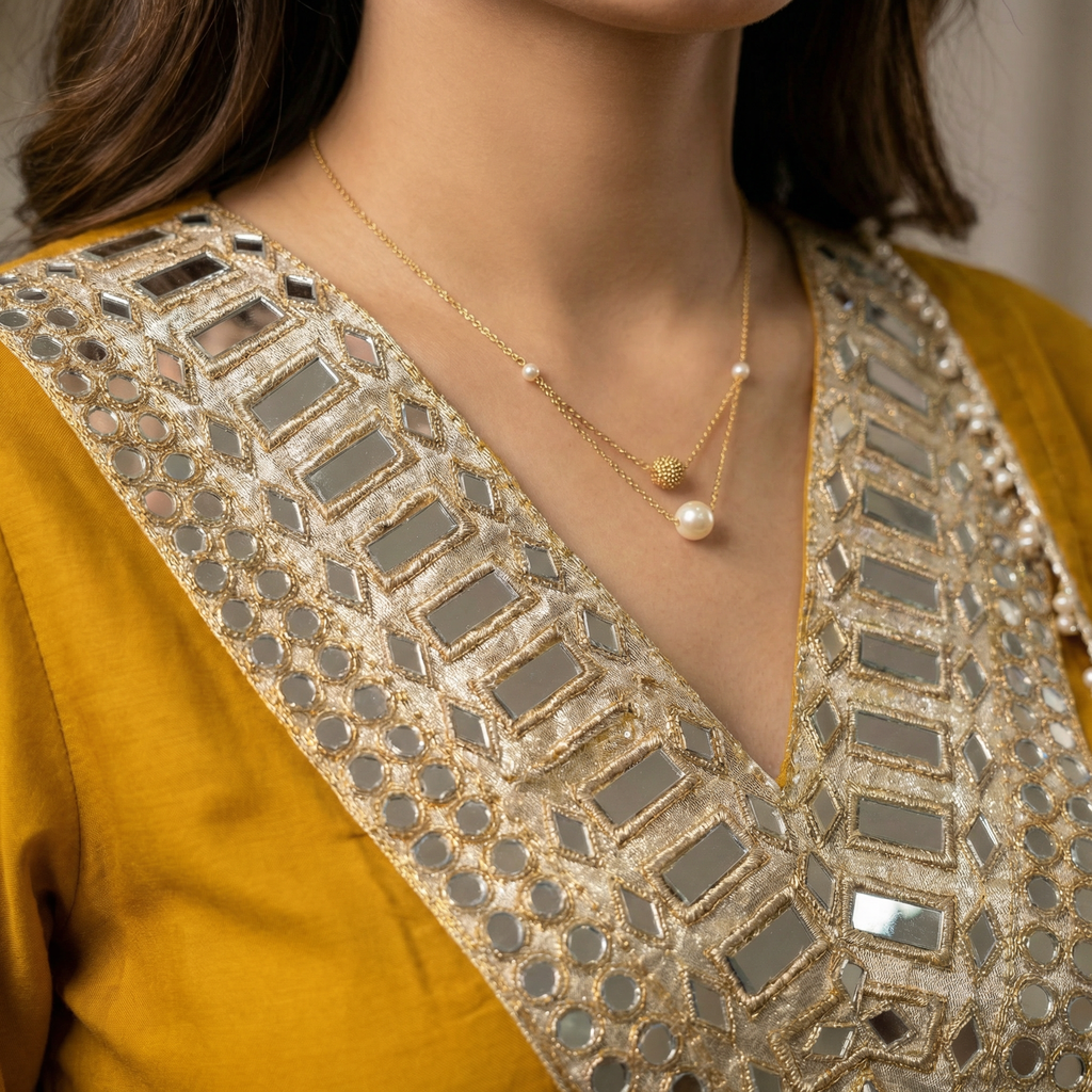 Sheesha Mustard Mirror work Kurta set