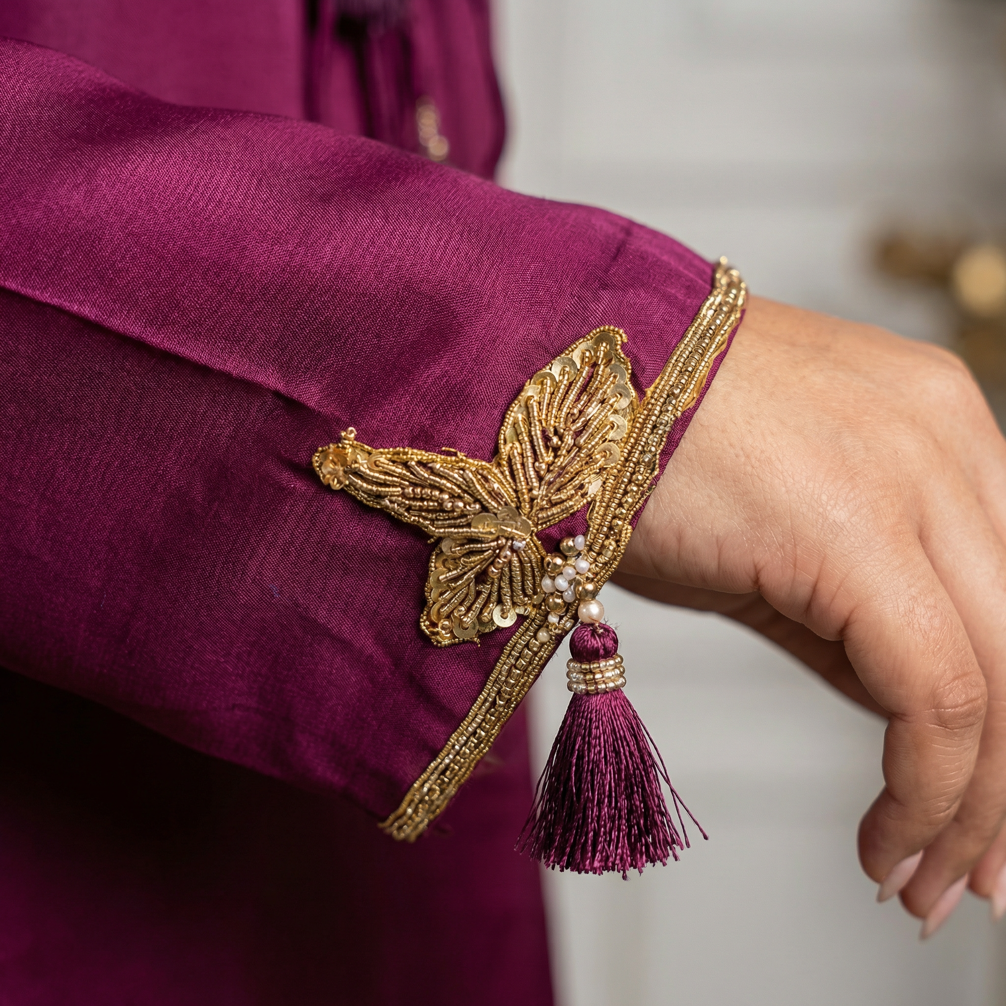 Shringar Wine Satin Kurta Set for women