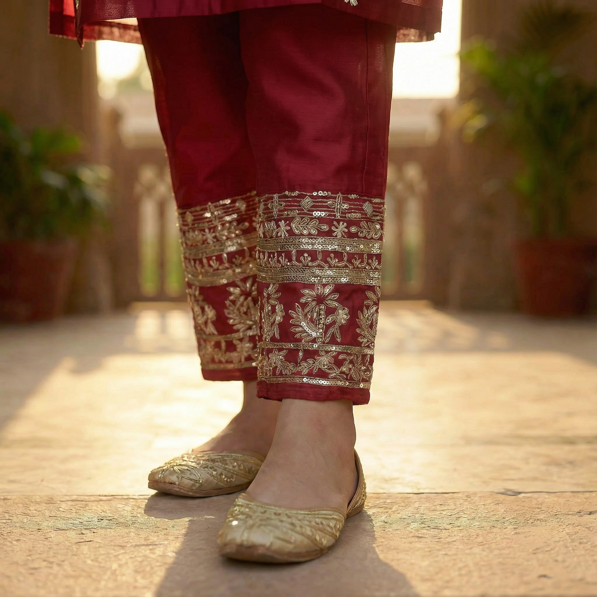 Zariya Gul Handcrafted Cherry Red Organza Kurta Set