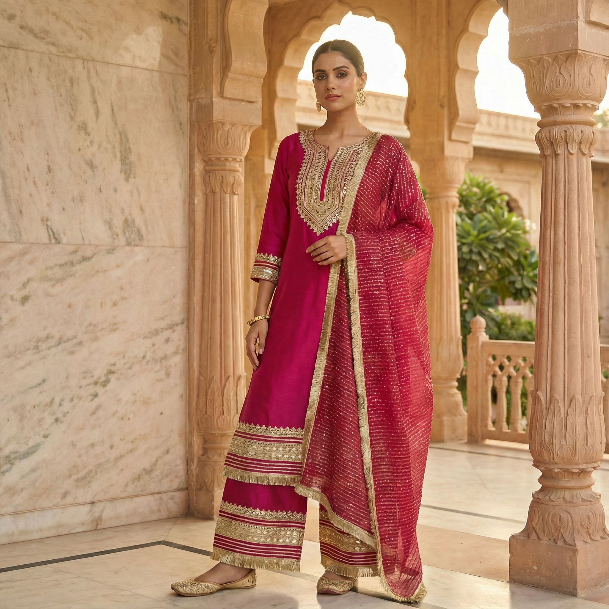 Raktima Fuschia Silk Kurta set for women