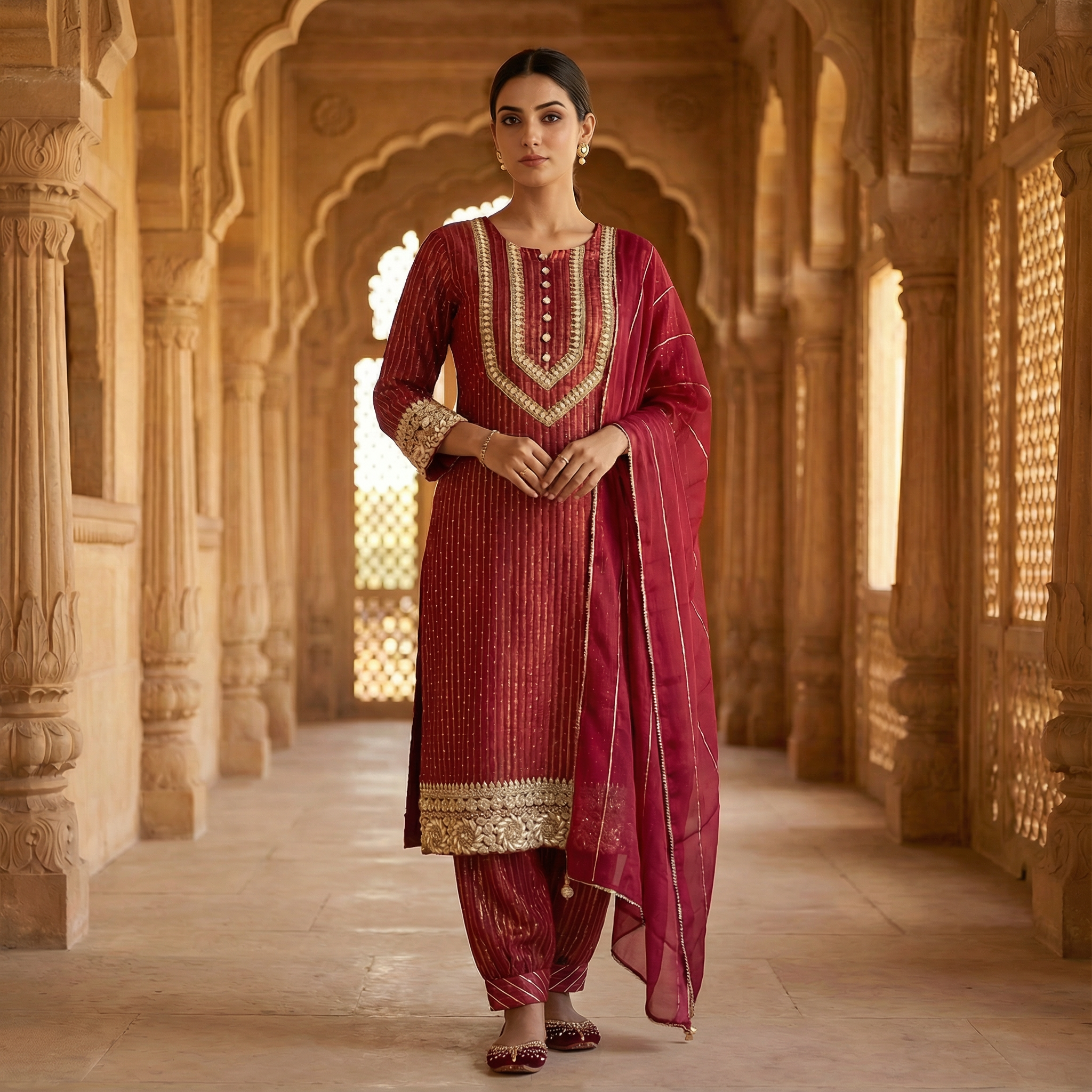 Meher Fuschia Hand-Embroidered Organza Kurta Set