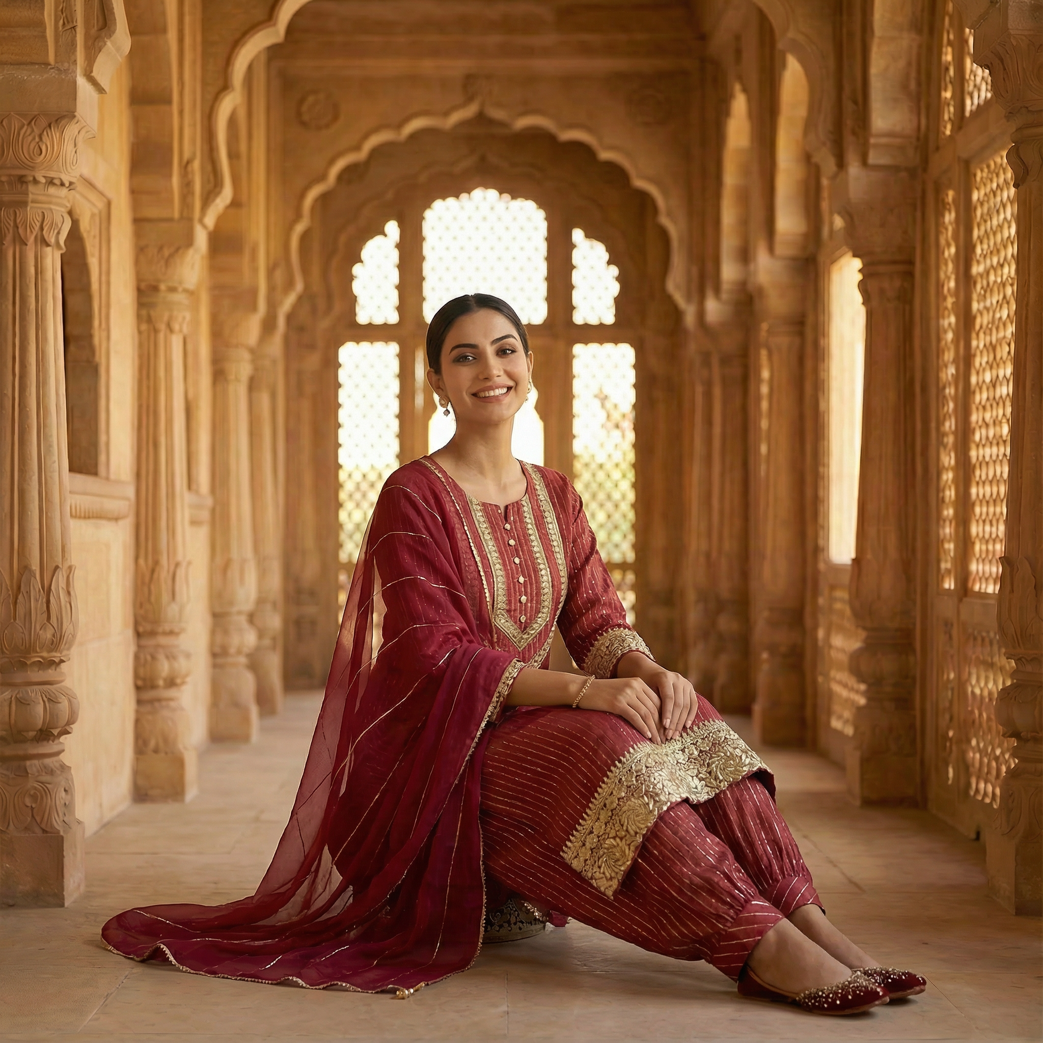 Meher Fuschia Hand-Embroidered Organza Kurta Set