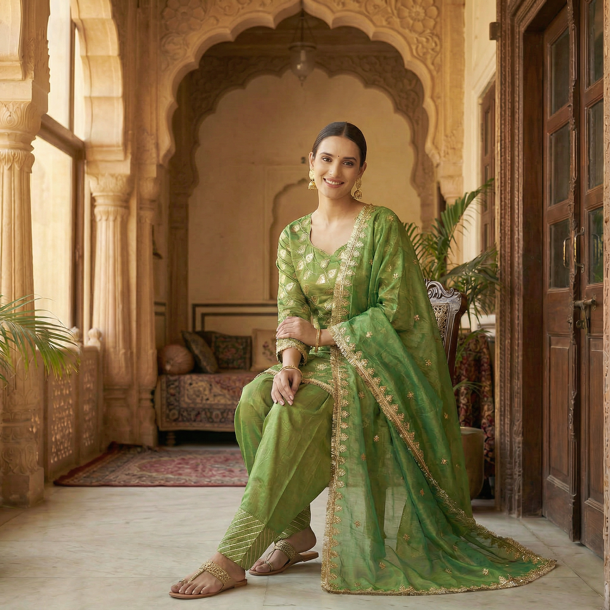 Zehra Mehendi Green Hand Embroidered Organza Kurta Set