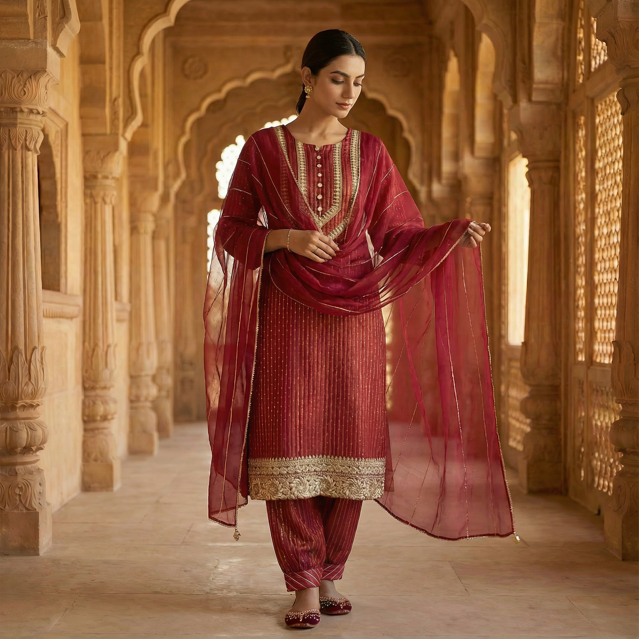 Meher Fuschia Hand-Embroidered Organza Kurta Set