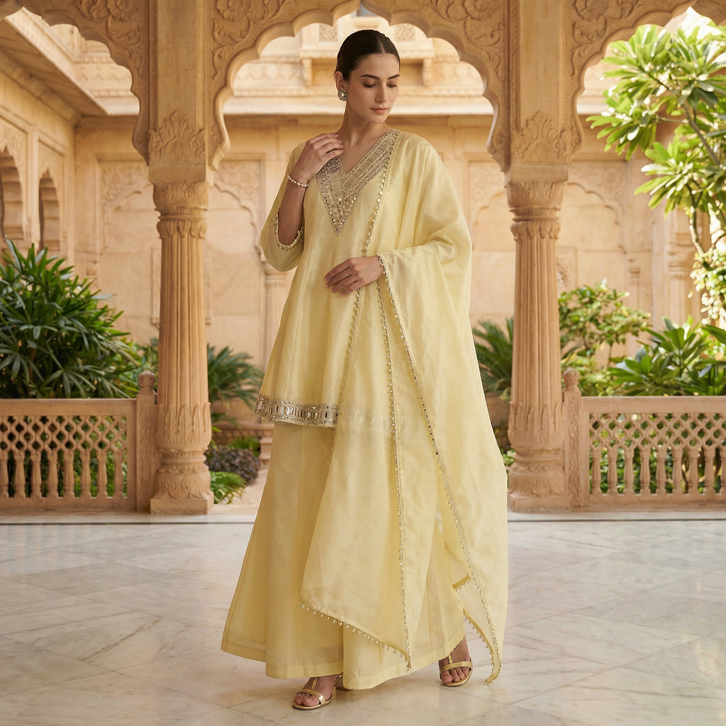 Sheesha Off-white Mirror work Kurta set
