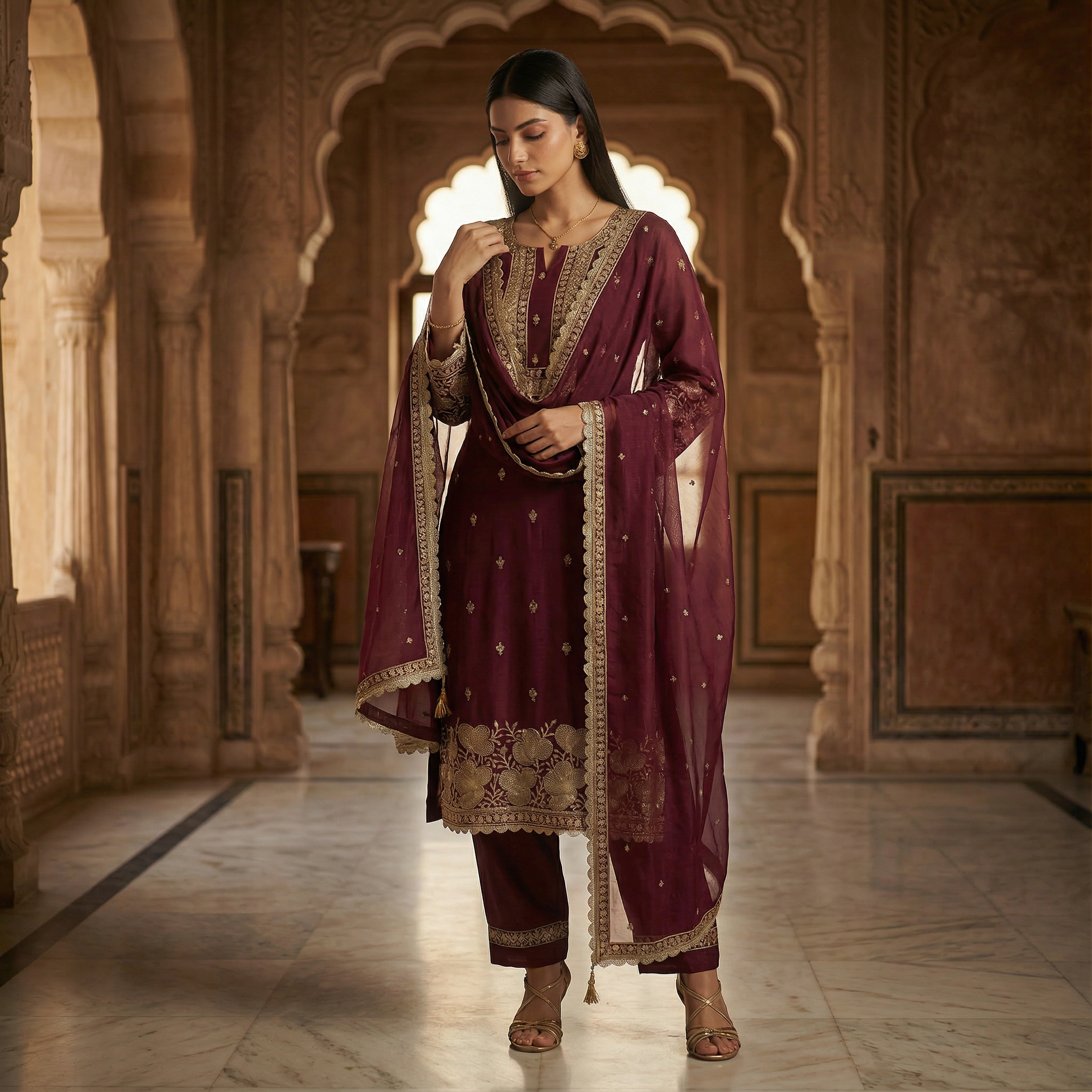 Madira Wine Georgette Kurta Set for women