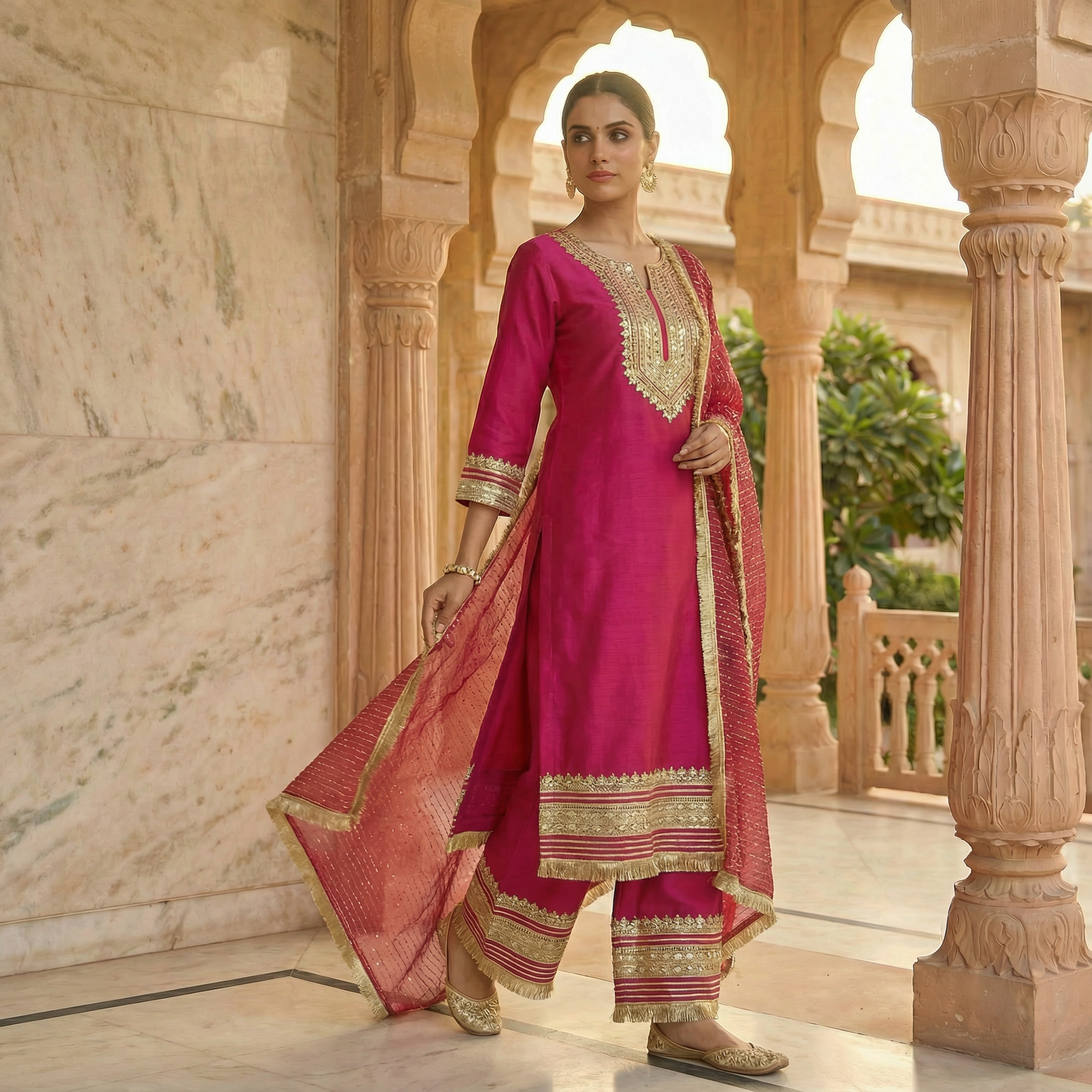 Raktima Fuschia Silk Kurta set for women