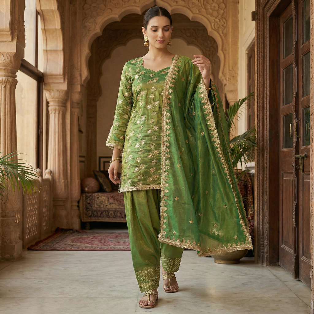 Zehra Mehendi Green Hand Embroidered Organza Kurta Set