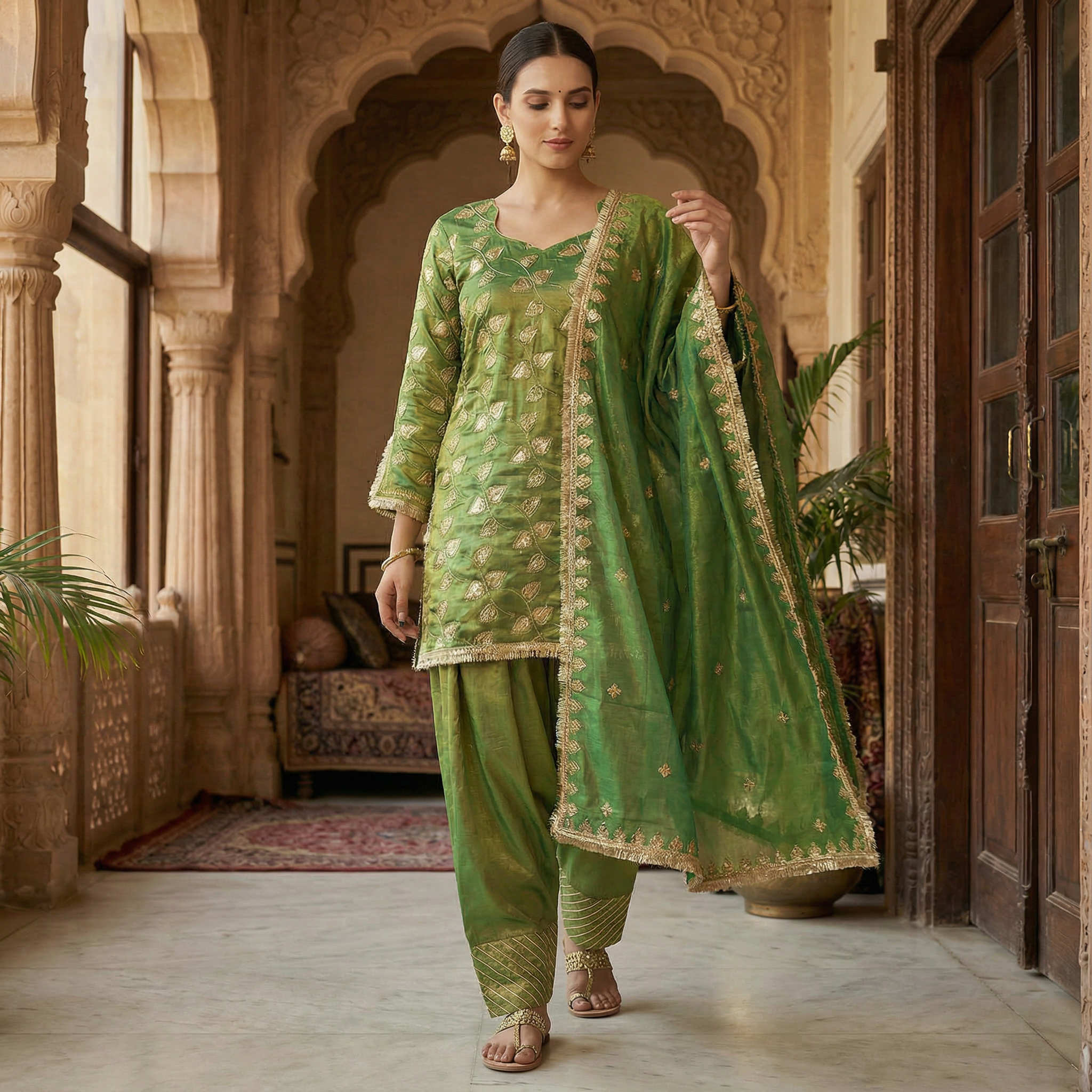Zehra Mehendi Green Hand Embroidered Organza Kurta Set