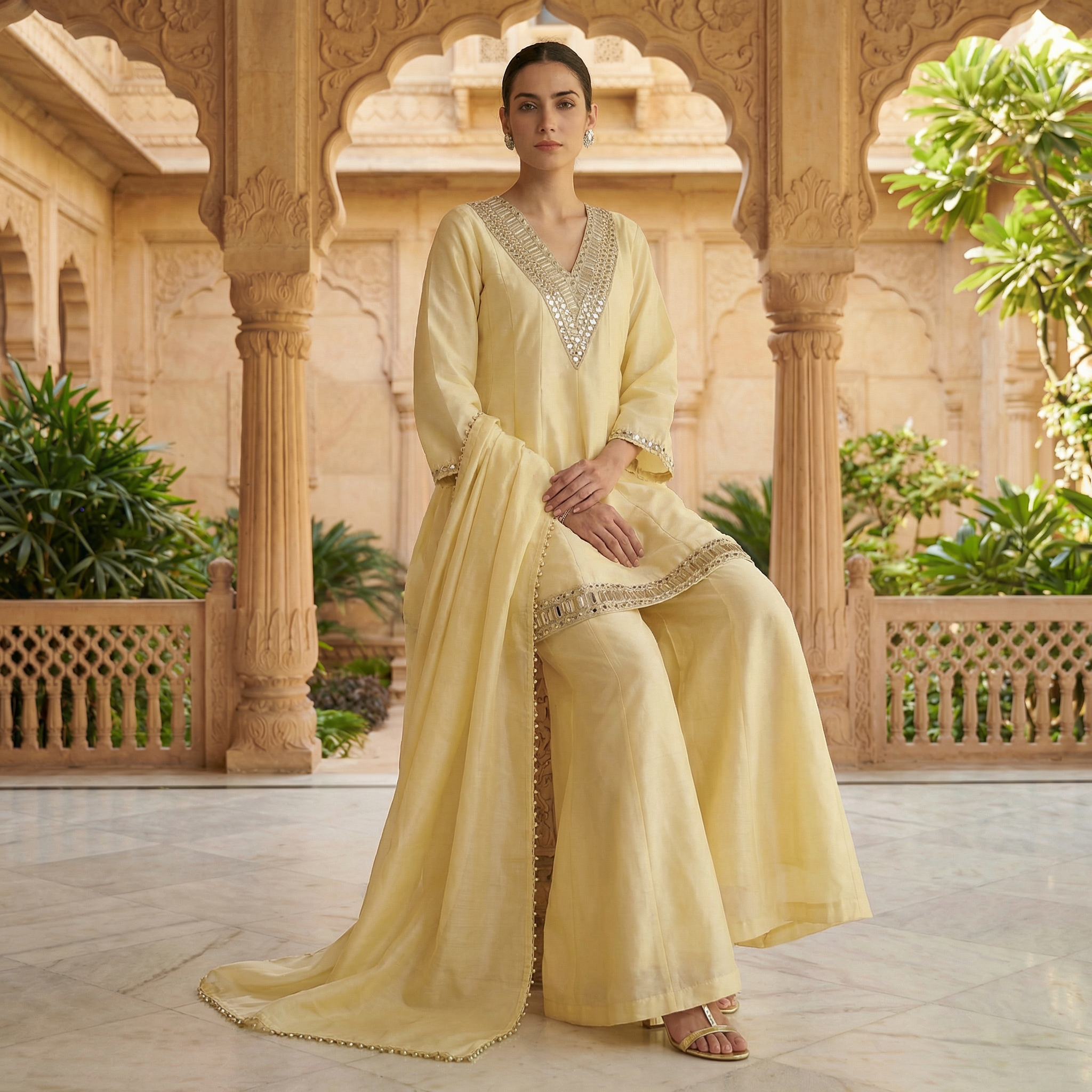 Sheesha Off-white Mirror work Kurta set