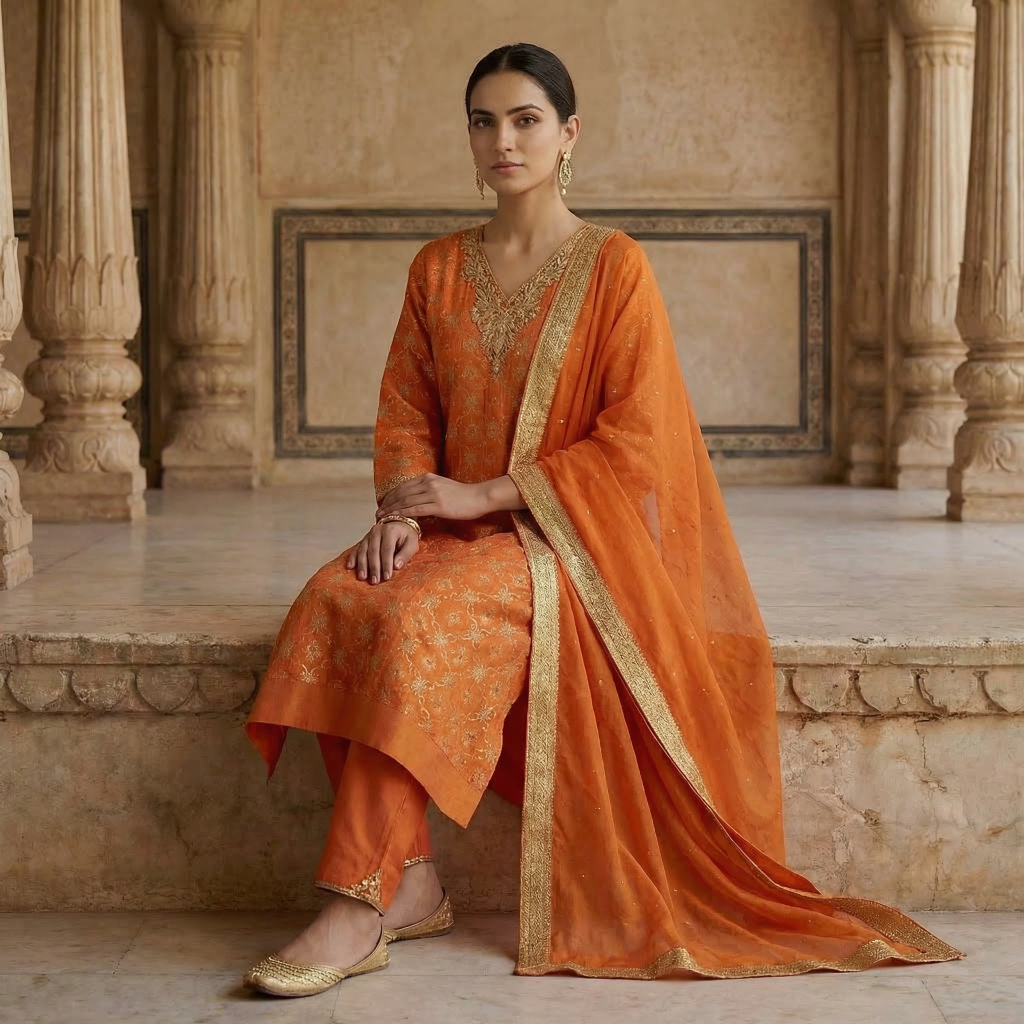Kesariya Orange broket Kurta Set for women