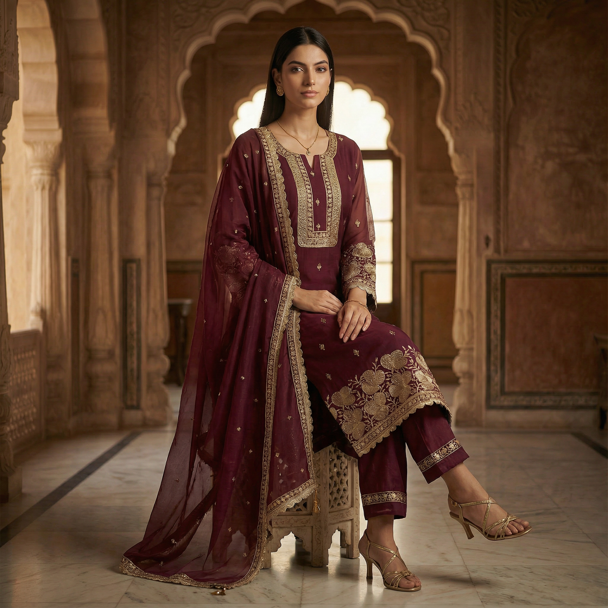 Madira Wine Georgette Kurta Set for women