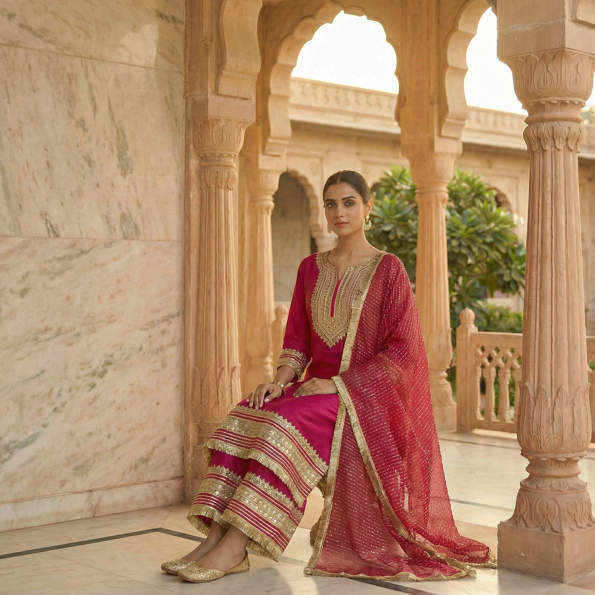 Raktima Fuschia Silk Kurta set for women