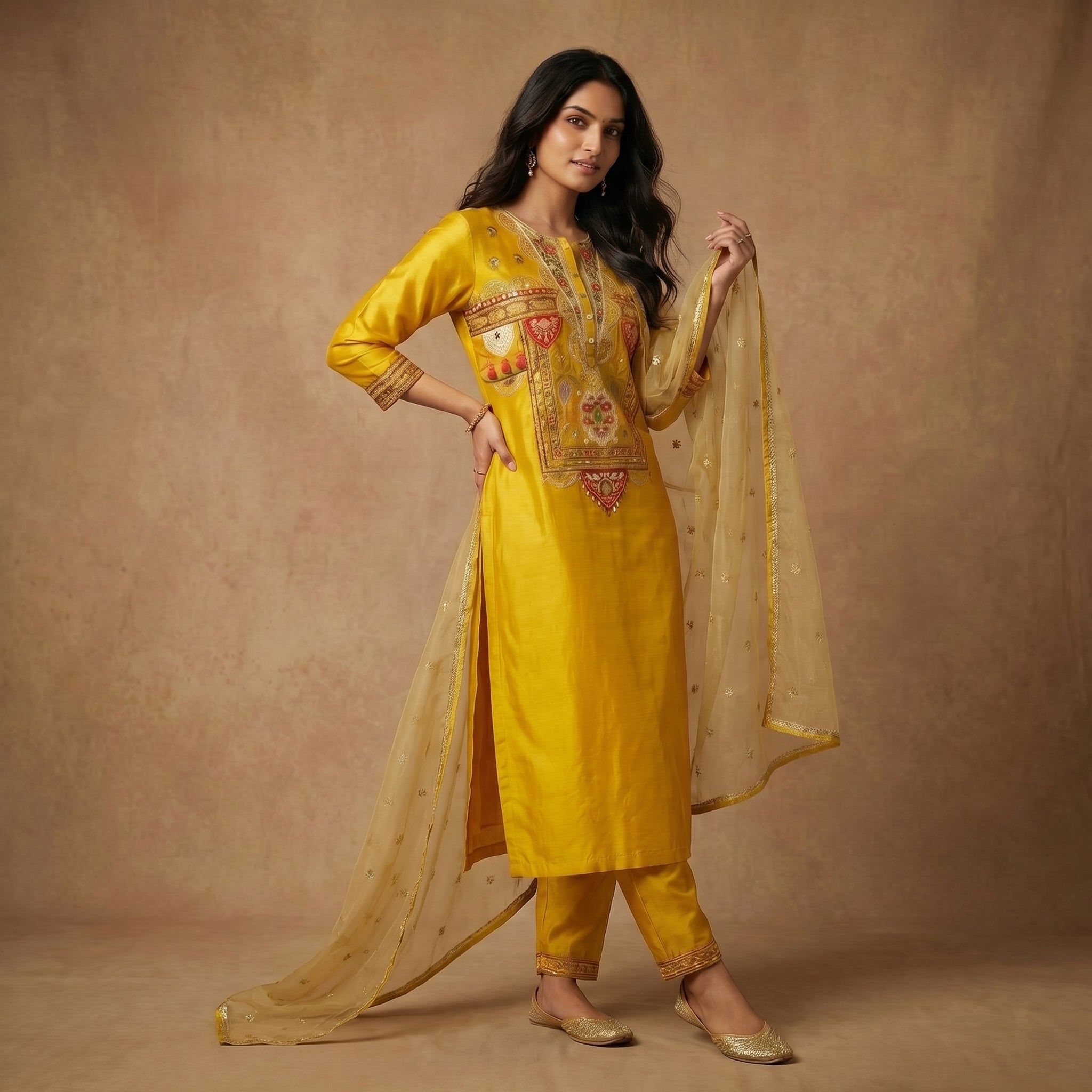 Sunehri Noor Embroidered Viscose Kurta Set