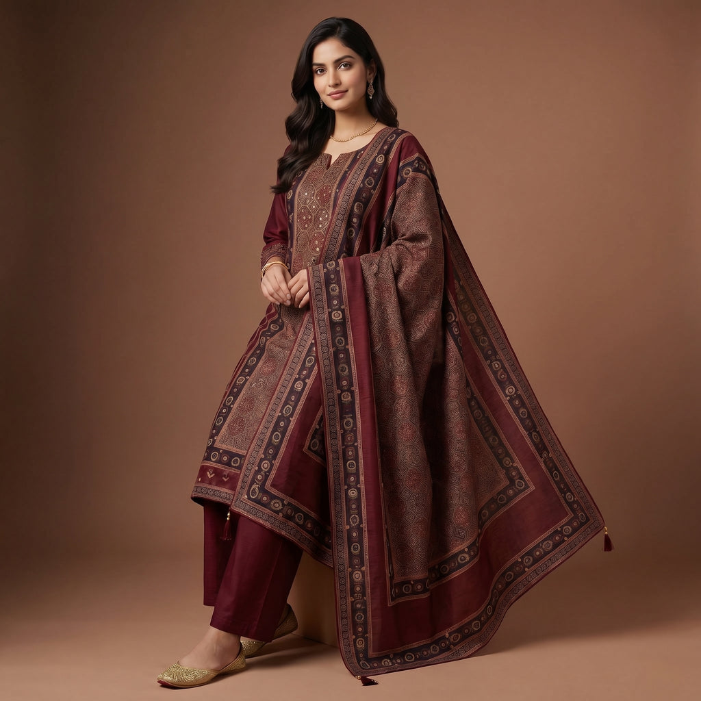 Royal Maroon Heritage Viscose Kurta Set
