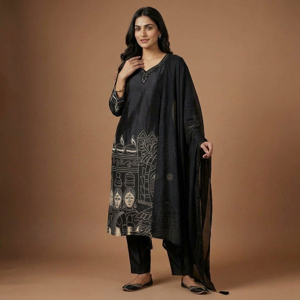 Midnight Heritage Gajji Silk Kurta Set