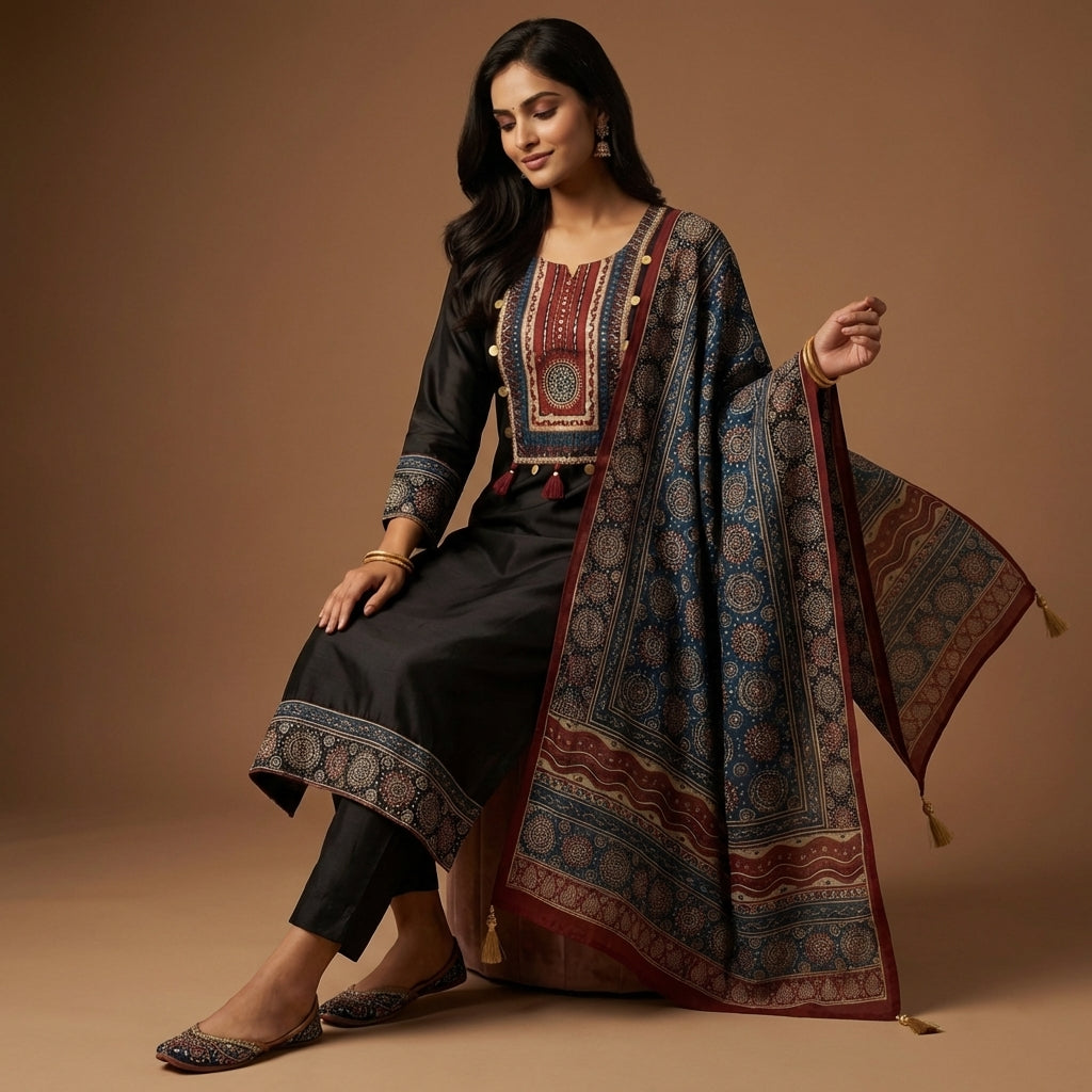 Midnight Ajrakh Elegance Kurta Set