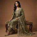 Olive Regal Embroidered Kurta Set