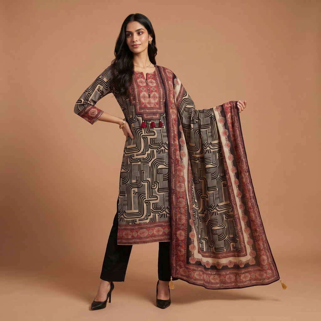 Maze Noir Heritage Viscose Kurta Set